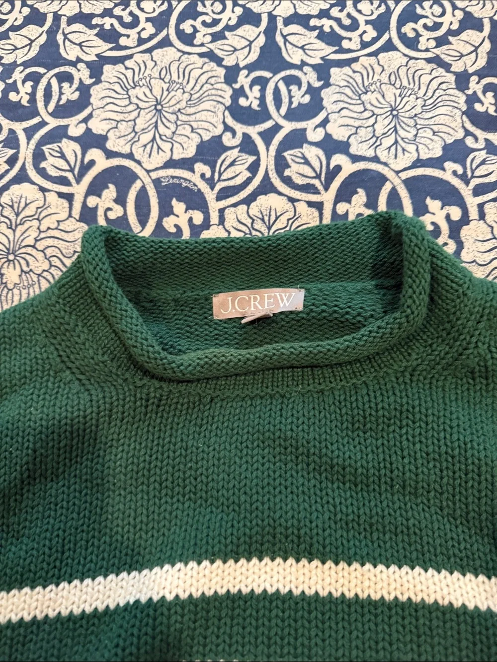 Jcrew cropped green and white striped roll neck sweater. - Picture 3 of 4